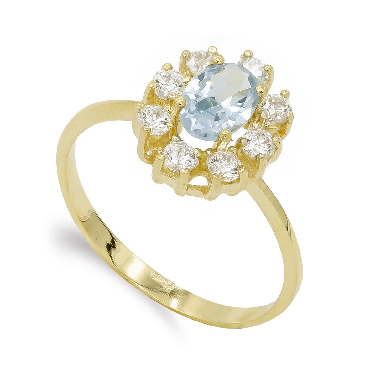 18K SORTIJA ORO AMARILLO CUAJO AGUAMARINA Y CIRCONITAS. ANCHO: 12MM