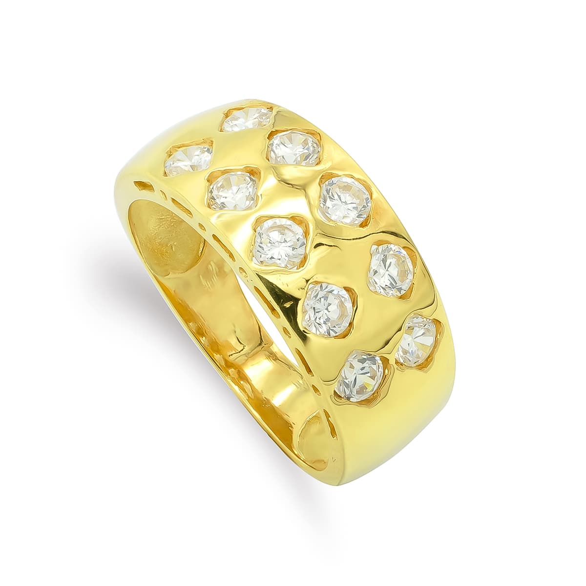 Sortija Macizo con Circonitas. Ancho 8 mm de oro amarillo 18K