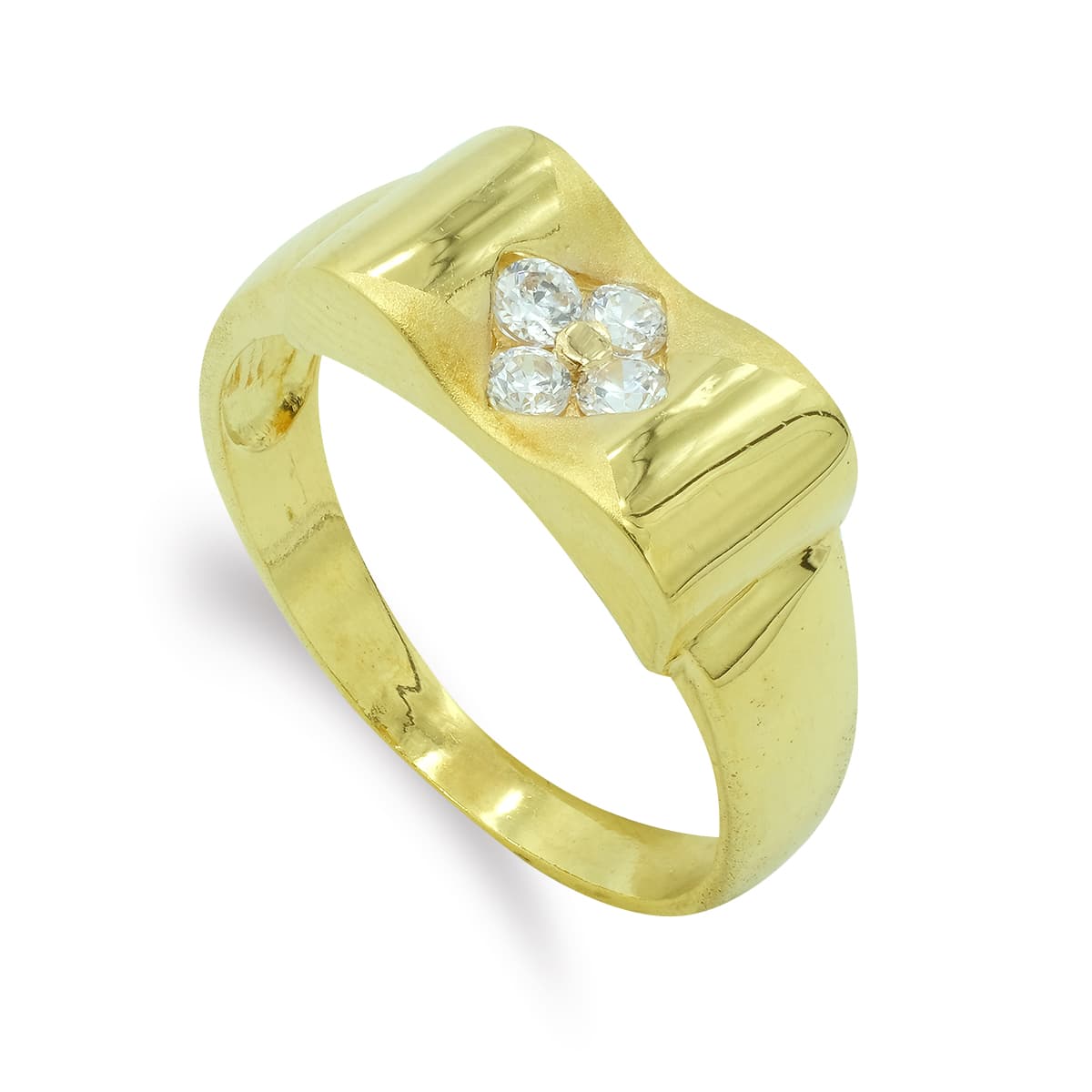 Sortija Macizo con Circonitas. Ancho: 7,5 mm de oro amarillo 18K