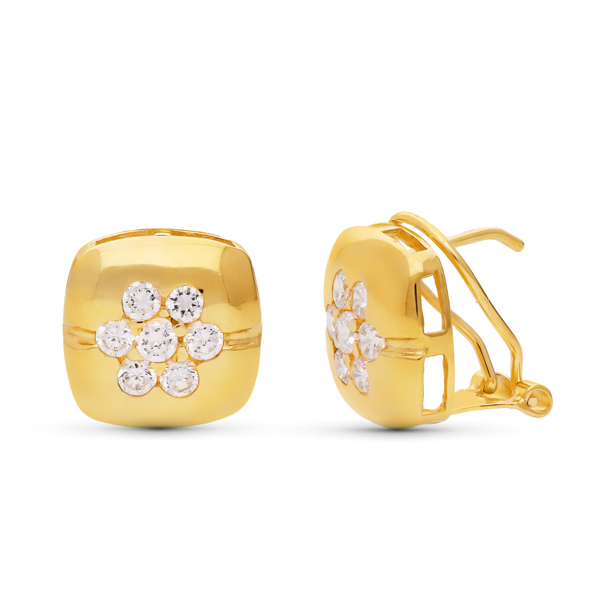 Pendientes Circonita 12 mm Omega de oro amarillo 18K