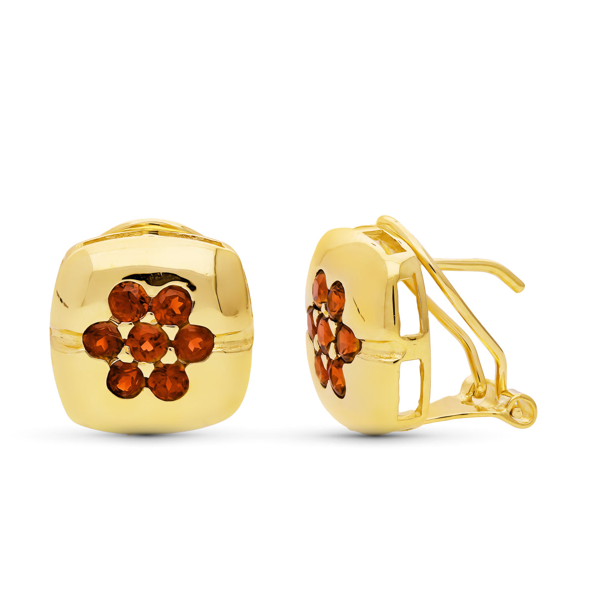 Pendientes Granates 12 mm Omega de oro amarillo 18K