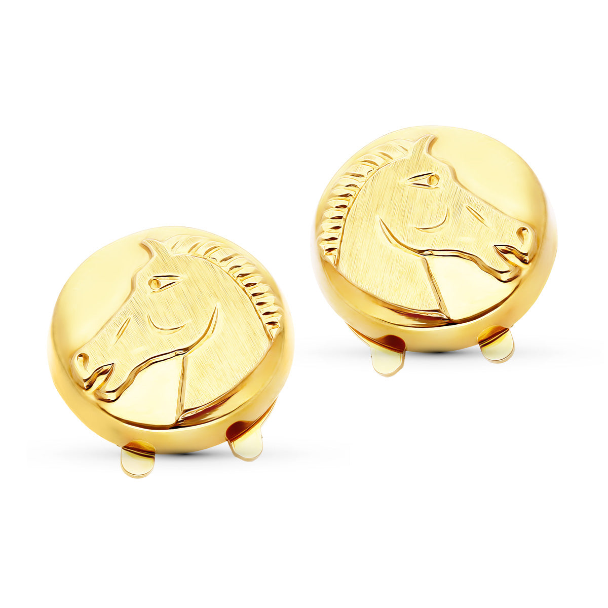 Gemelos Cubreboton Caballo 15 mm de oro amarillo 18K