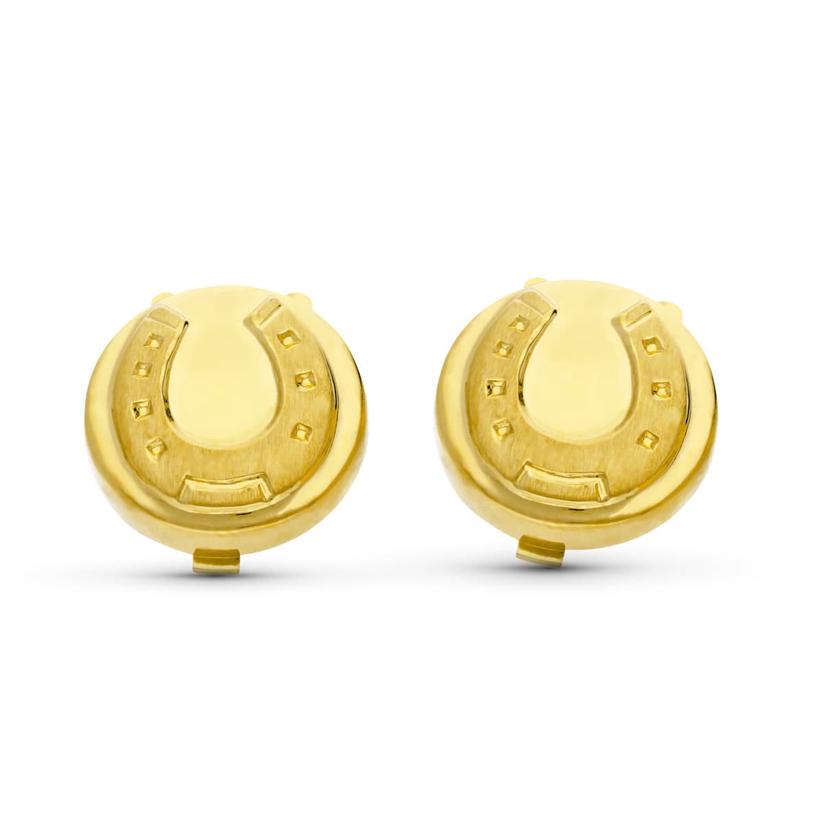 18K GEMELOS CUBREBOTON ORO AMARILLO REDONDO HERRADURA