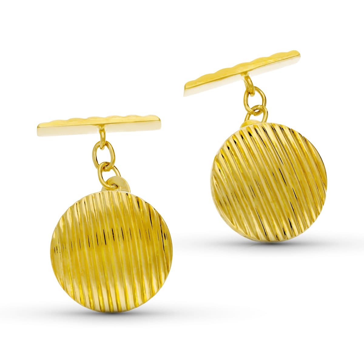 Gemelos Redondos Galloneados 15 mm de oro amarillo 18K