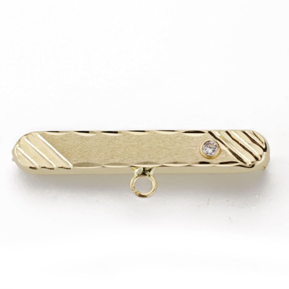 Alfiler Bebe Tallado con circonita en Bocel.medida: 30 x 5 mm de oro amarillo 18K