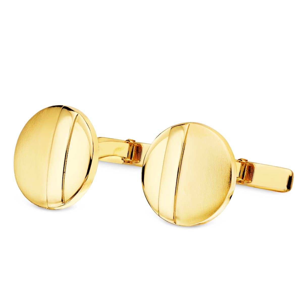 Gemelos Redondos Mate y Brillo 15 mm Cierre Rigido Oscilante de oro amarillo 18K
