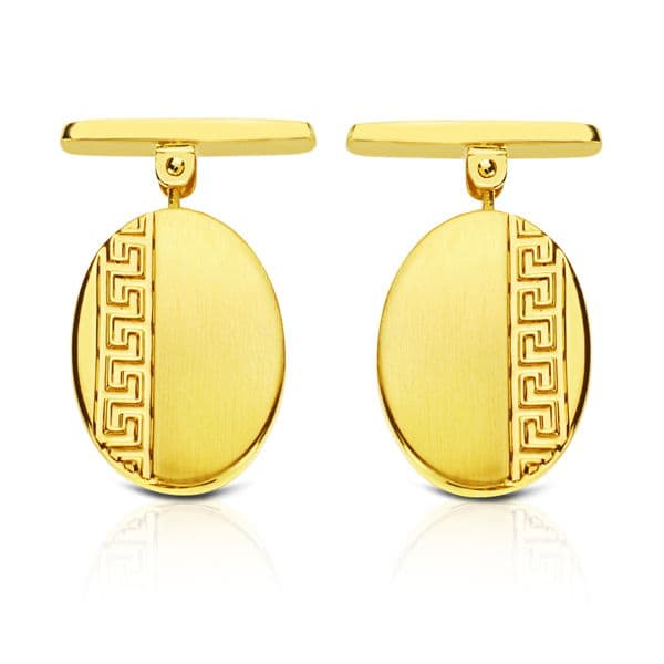 Gemelos Oval Greca 18 x 13 mm de oro amarillo 18K
