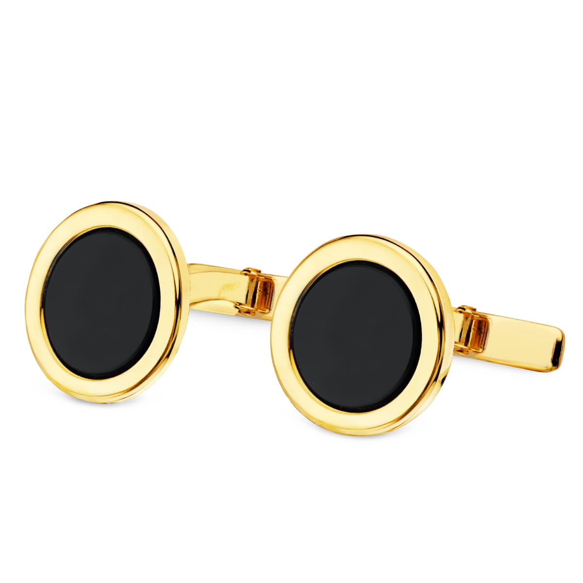 Gemelos Redondos con Onix 15 mm Cierre Rigido Oscilante de oro amarillo 18K