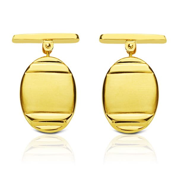 Gemelos Oval Mate y Brillo 18 x 13 mm Cierre Rigido Oscilante de oro amarillo 18K