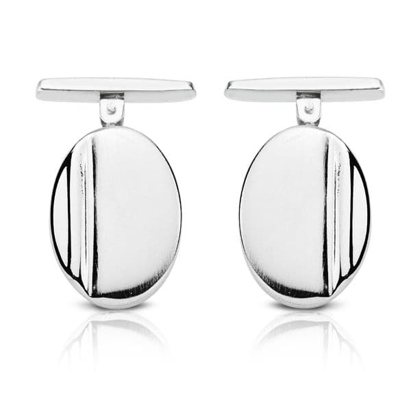 Gemelos Oval Mate y Brillo 18 x 13 mm Cierre Rigido Oscilante de oro blanco 18K