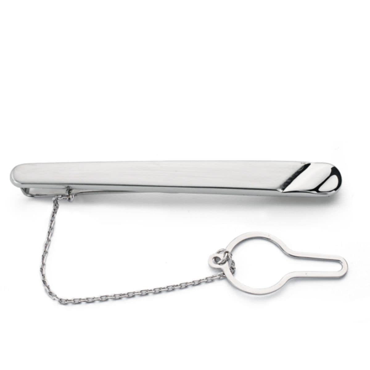 Pisacorbata Clip Matizado con Gallon en Brillo. Medida: 54 x 6 mm. Cierre Trevilla de oro blanco 18K