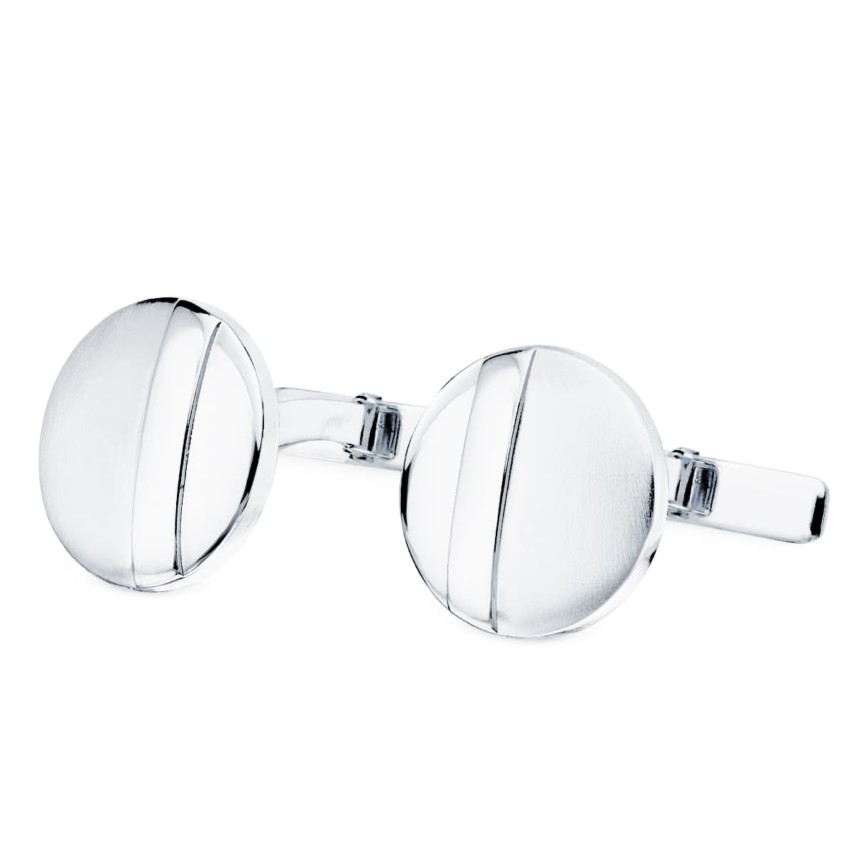 Gemelos Redondos Mate y Brillo 15 mm Cierre Rigido Oscilante de oro blanco 18K