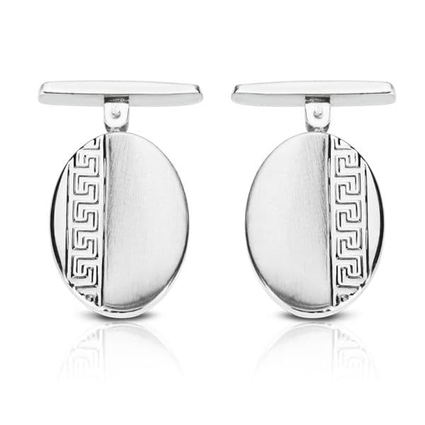 Gemelos Oval Greca 18 x 13 mm Cierre Rigido Oscilante de oro blanco 18K