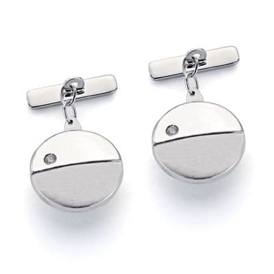 18K GEMELOS REDONDOS CIRCONITA ORO BLANCO 15X15 MM