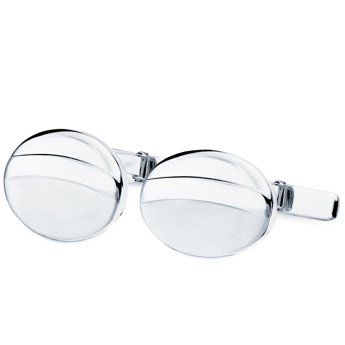 18K GEMELOS ORO BLANCO OVAL MATE Y BRILLO 18X13 MM CIERRE RIGIDO OSCILANTE