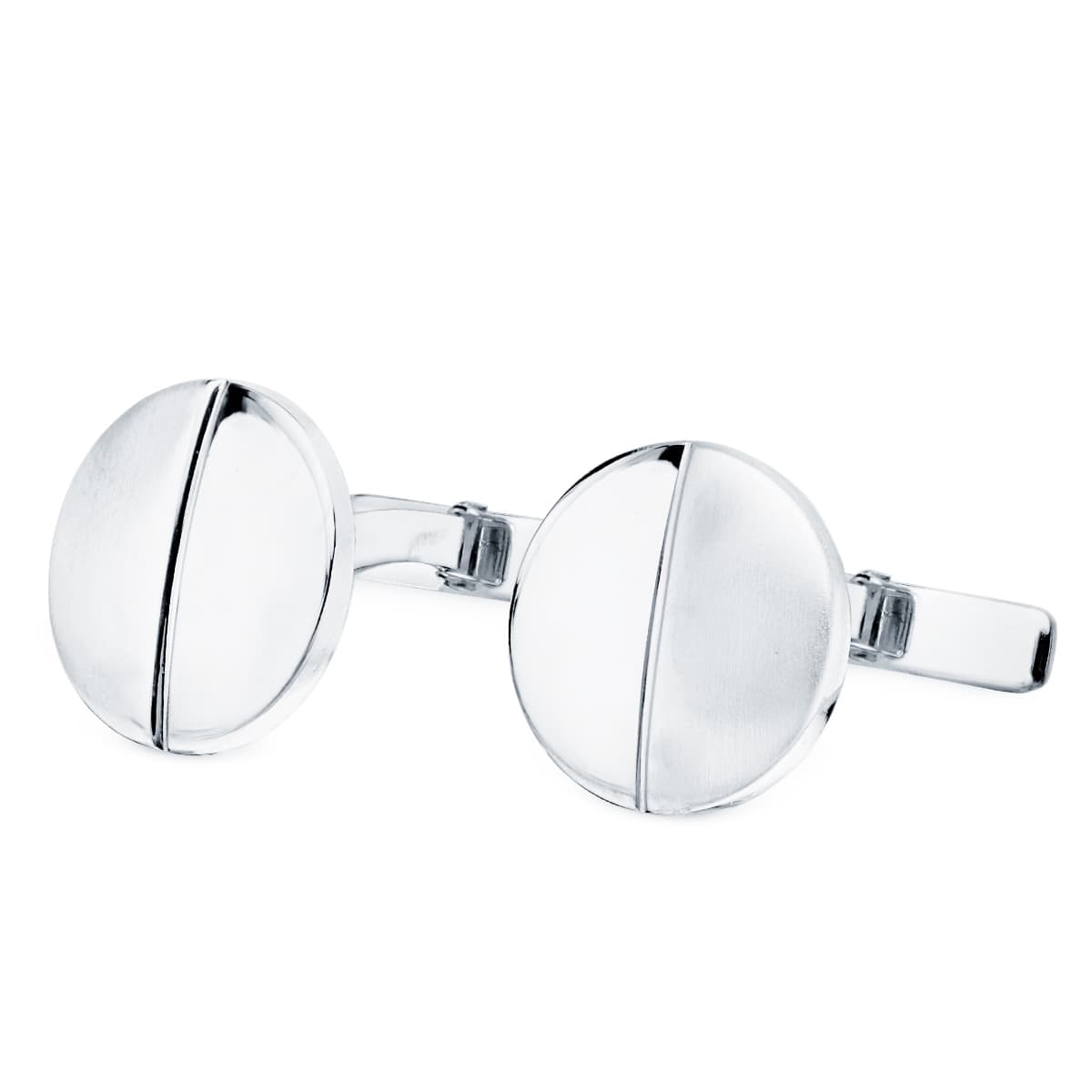 Gemelos Redondos Mate y Brillo 15 mm Cierre Rigido Oscilante de oro blanco 18K