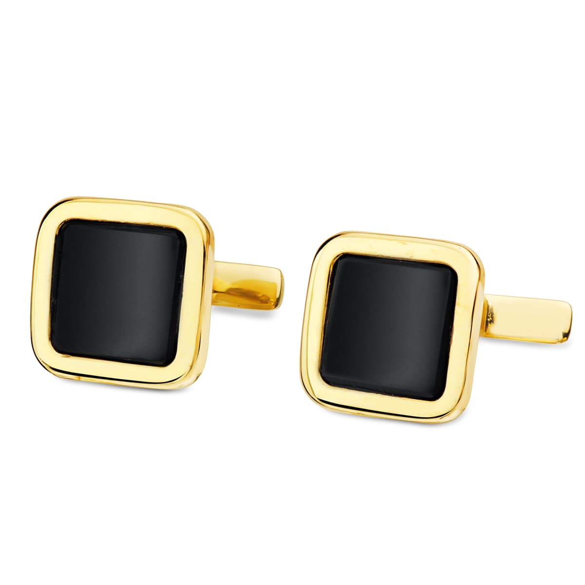 18K GEMELOS ORO AMARILLO ONIX BRILLO 14X14 MM CIERRE RIGIDO OSCILANTE