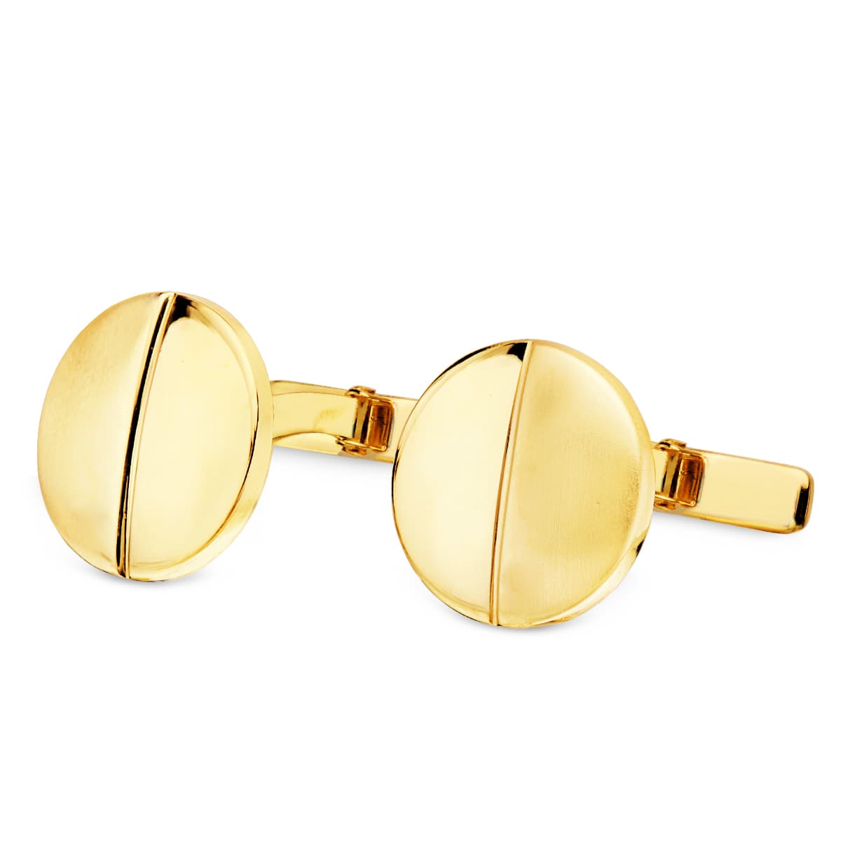 Gemelos Redondos Mate y Brillo 15 mm Cierre Rigido Oscilante de oro amarillo 18K