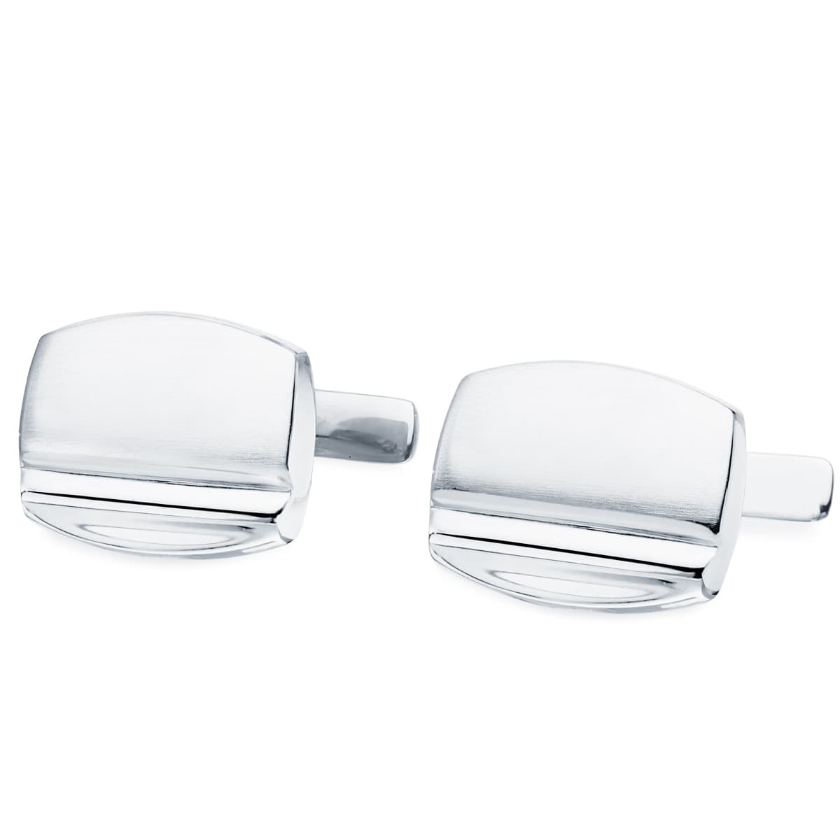 Gemelos Tonel Mate y Brillo 17 x 13 mm Cierre Rigido Oscilante de oro blanco 18K