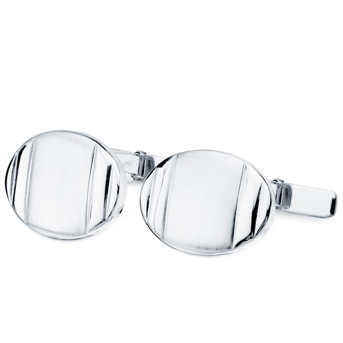 Gemelos Oval Mate y Brillo 18 x 13 mm Cierre Rigido Oscilante de oro blanco 18K