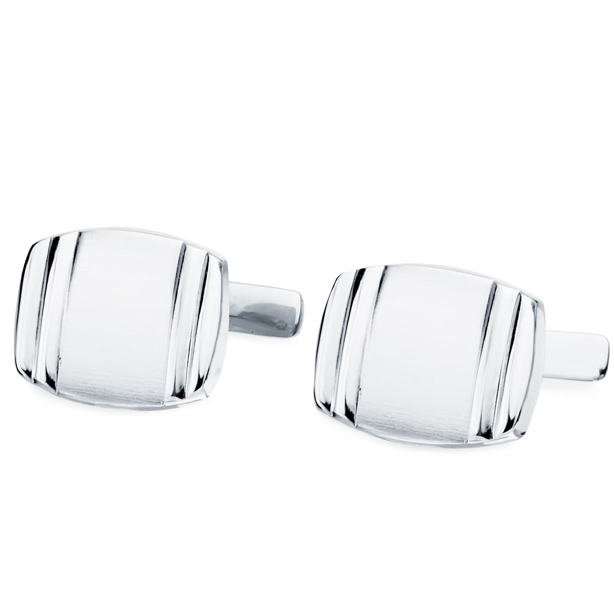Gemelos Tonel Mate y Brillo 17 x 13 mm Cierre Rigido Oscilante de oro blanco 18K