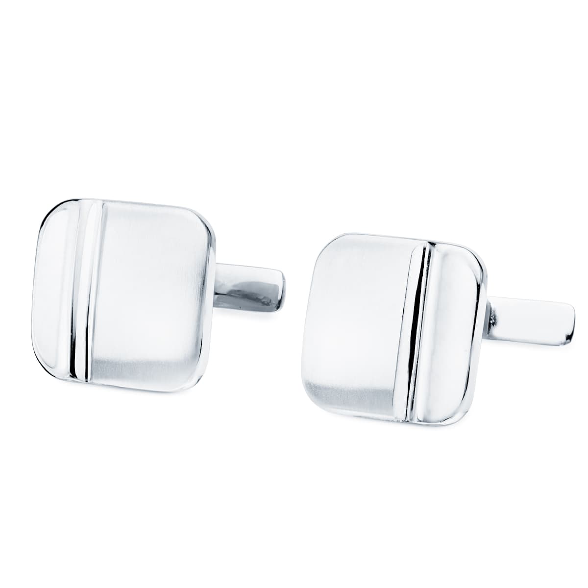 Gemelos Cuadrados Mate y Brillo 14 x 14 mm Cierre Rigido Oscilante de oro blanco 18K