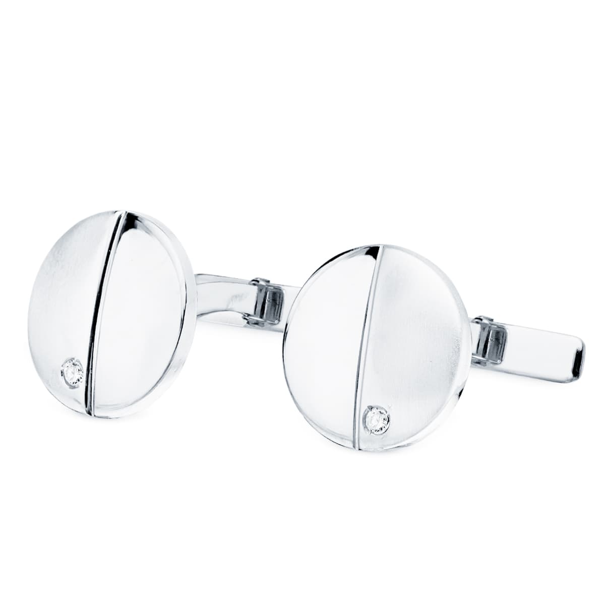 Gemelos Redondos Mate Brillo 15 mm Circonita Cierre Rigido Oscilante de oro blanco 18K