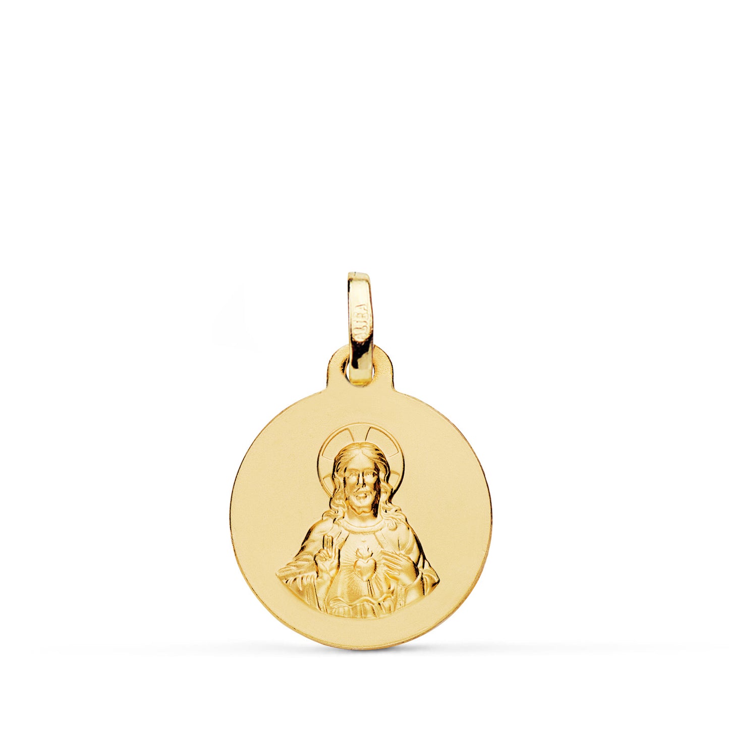 9K MEDALLA ORO AMARILLO CORAZON DE JESUS LISA MATIZADA 16 MM