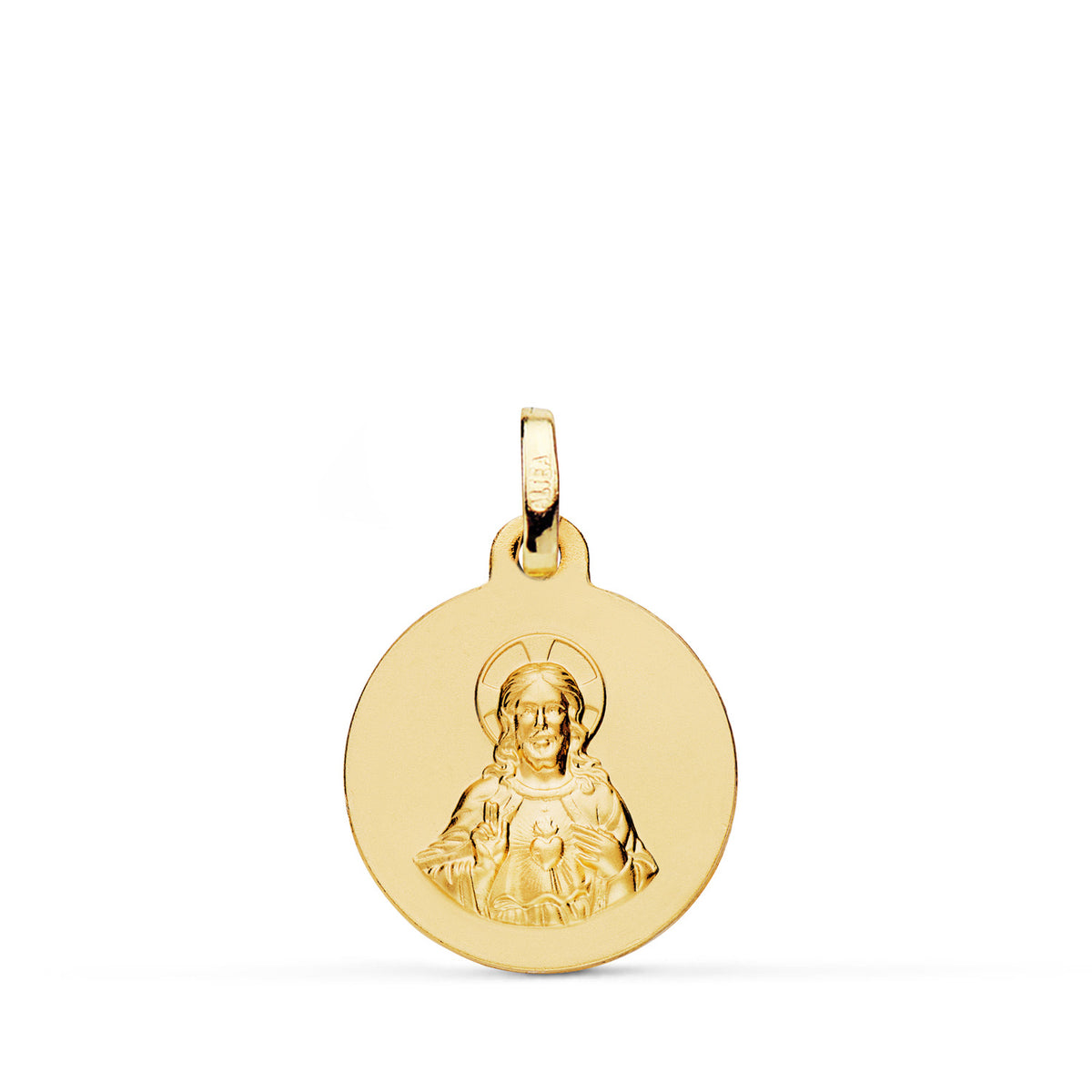 Medalla Corazon de Jesus Lisa Matizada 16 mm de oro amarillo 9K