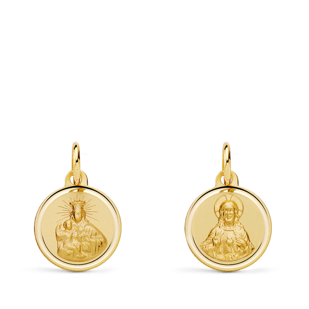 Escapulario Virgen Carmen y Corazon de Jesus en Bisel. Medida: 12 mm de oro amarillo 18K