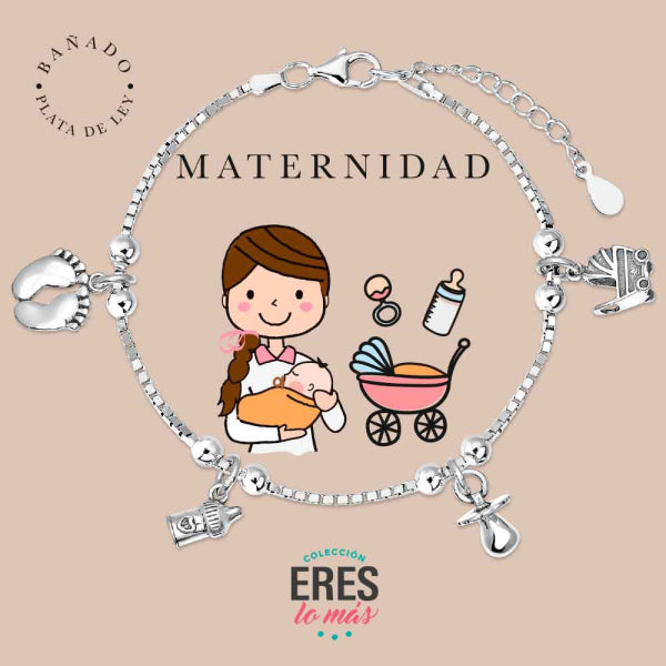 Pulsera eres lo más maternidad metal bañado en plata con cuatro colgantes