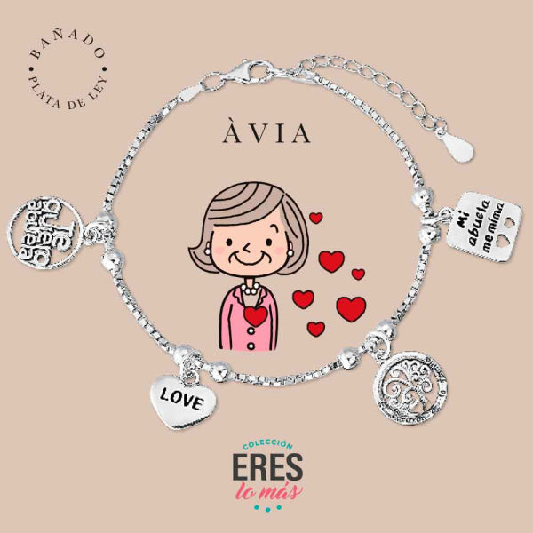 Pulsera eres lo más àvia metal bañado en plata con cuatro colgantes