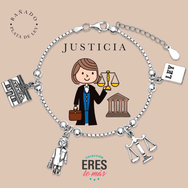 Pulsera eres lo más justicia metal bañado en plata con cuatro colgantes