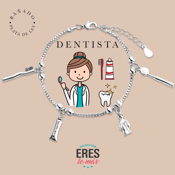 Pulsera eres lo más dentista metal bañado en plata con cuatro colgantes