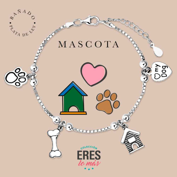 Pulsera eres lo más mascota perro metal bañado en plata con cuatro colgantes