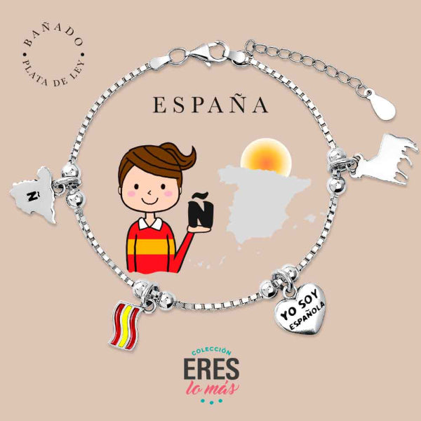 Pulsera eres lo más España metal bañado en plata con cuatro colgantes