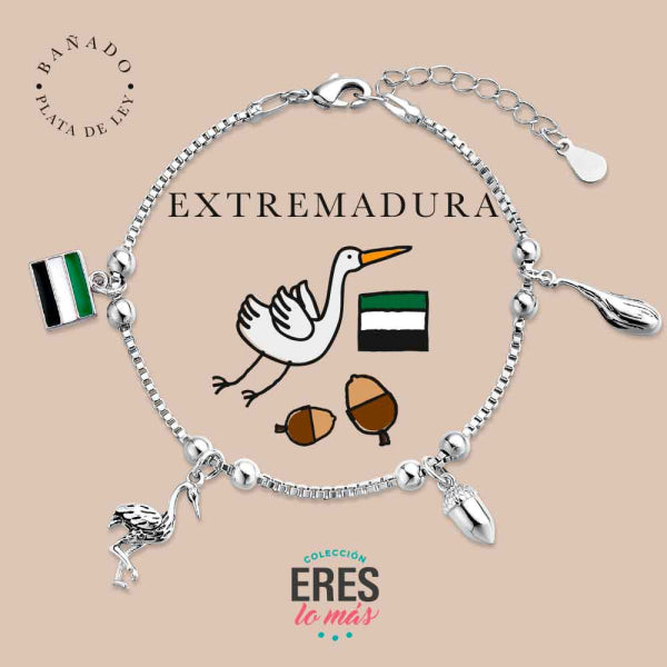 Pulsera eres lo más Extremadura metal bañado en plata con cuatro colgantes