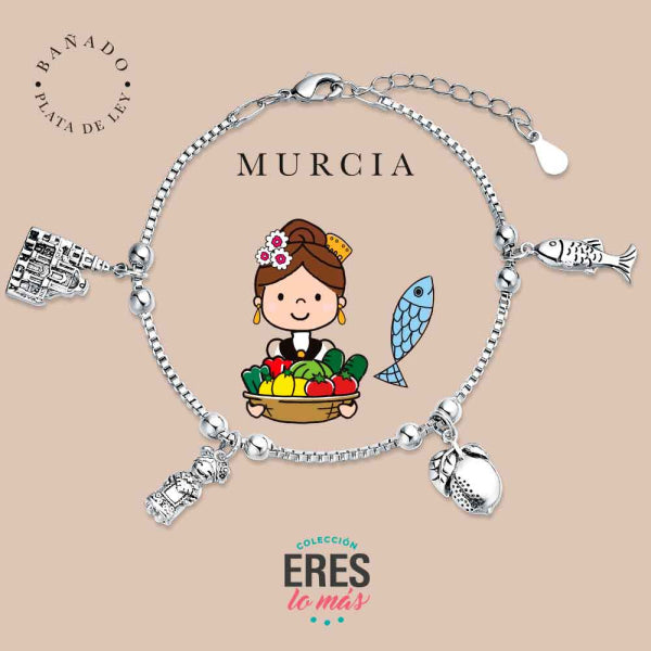 Pulsera eres lo más Murcia metal bañado en plata con cuatro colgantes