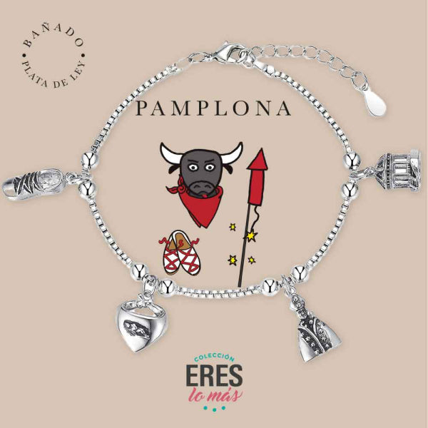 Pulsera eres lo más Pamplona metal bañado en plata con cuatro colgantes