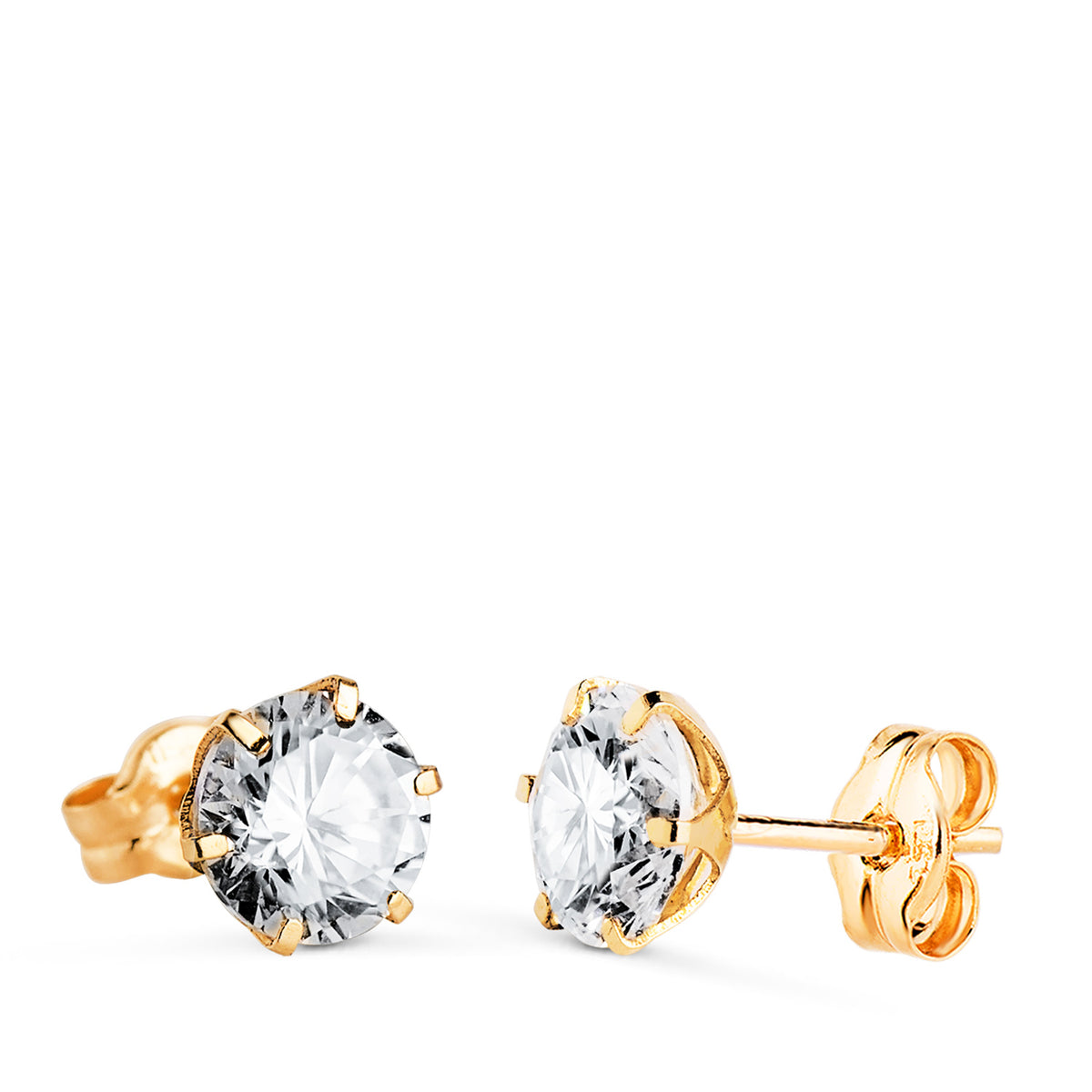 Pendientes 6 Garras con Circonita. Ancho: 6 mm de oro amarillo 18K
