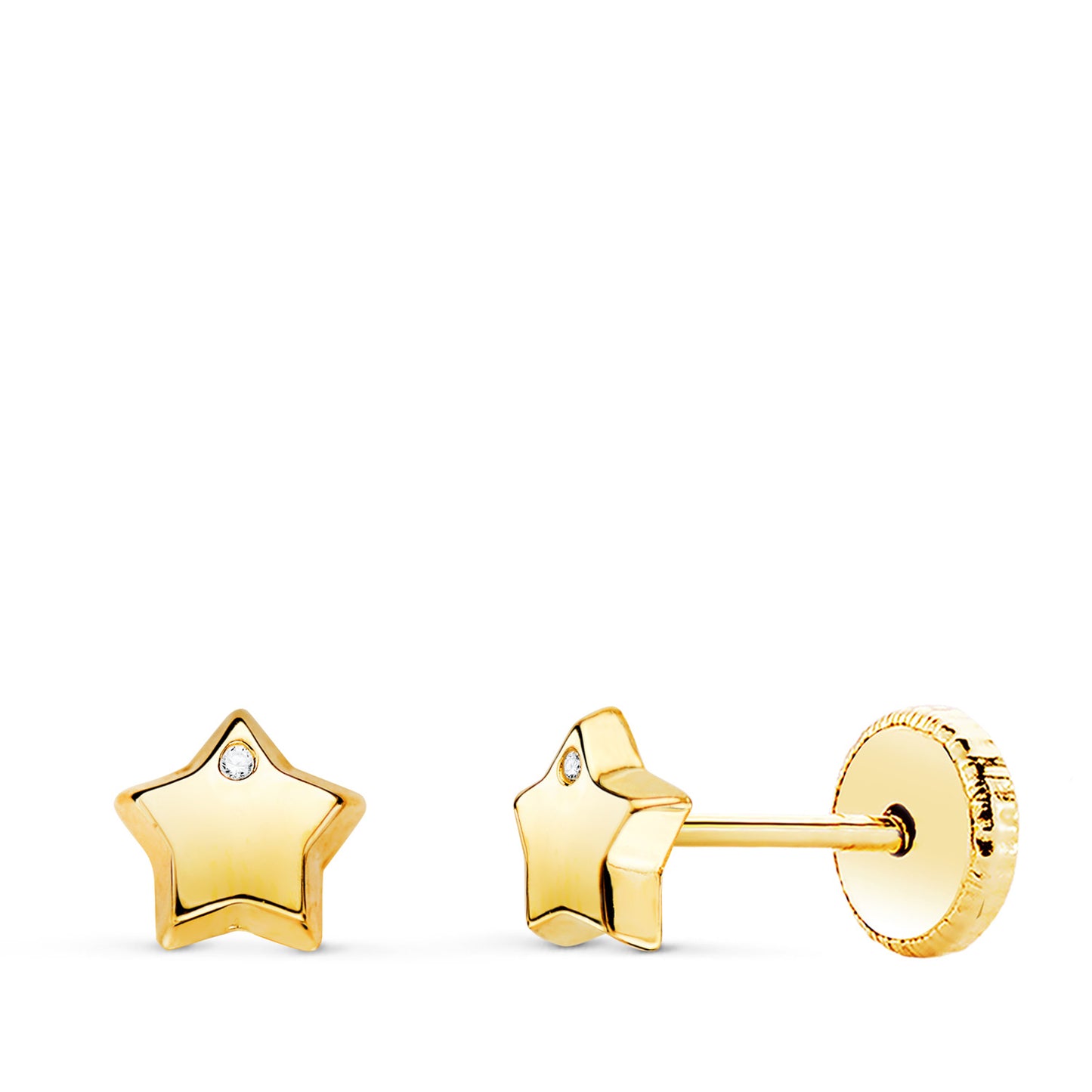 18K PENDIENTES ORO AMARILLO CON ESTRELLA Y CIRCONITA BRILLO 5,5X5,5 MM. CIERRE TUERCA