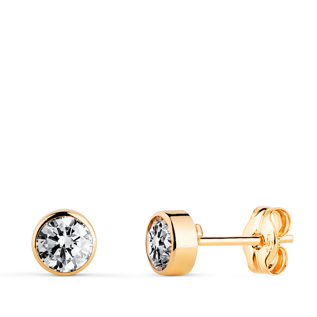 Pendientes Chaton Circonita Redondos 5 mm de oro amarillo 18K