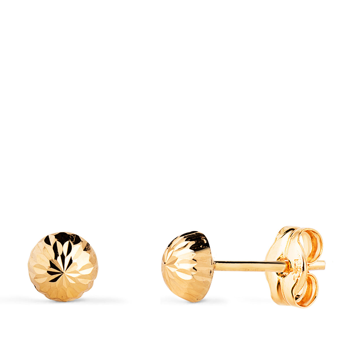 Pendientes Media Bola Tallada Hueca. Ancho: 5 mm. de oro amarillo 18K