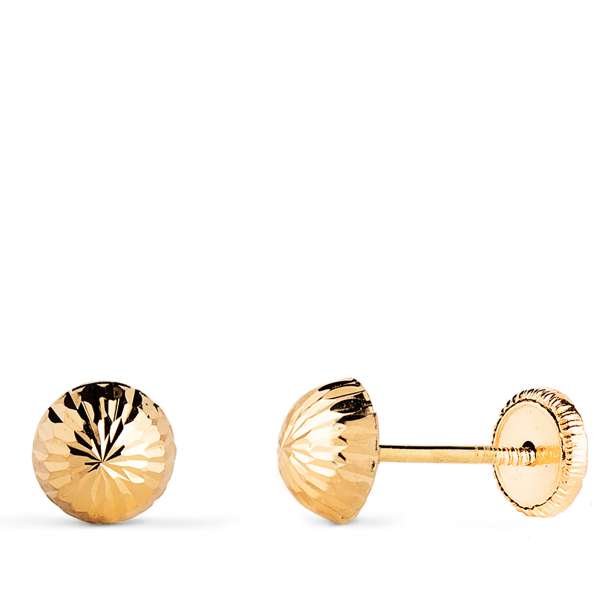 Pendientes Media Bola Tallada Hueca. Ancho: 6 mm. Cierre Tuerca de oro amarillo 18K