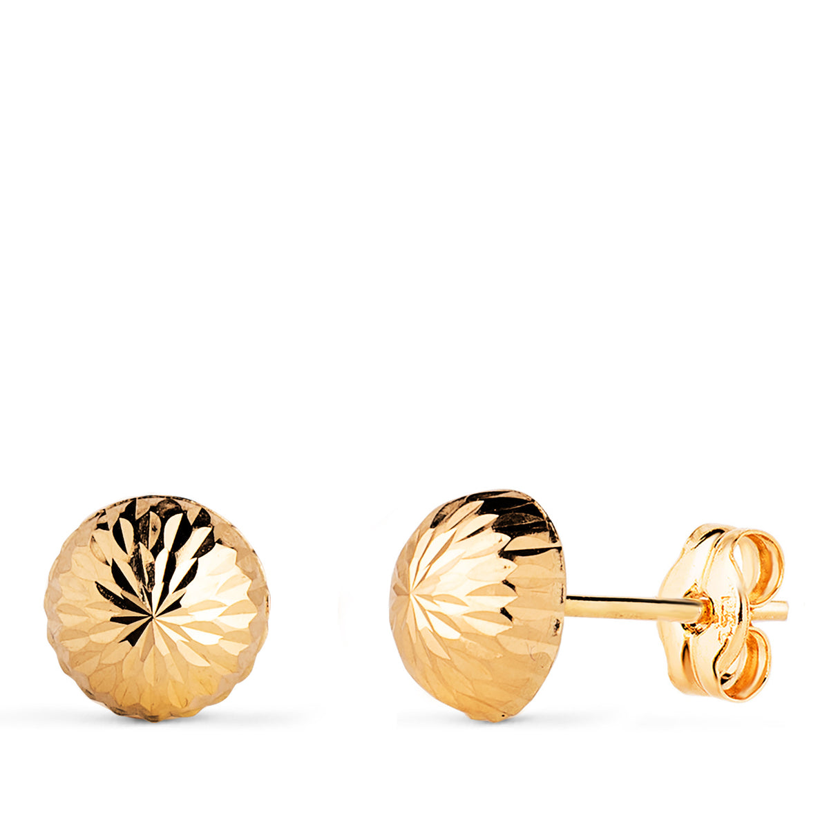 Pendientes Media Bola Tallada Hueca. Ancho: 7 mm. de oro amarillo 18K