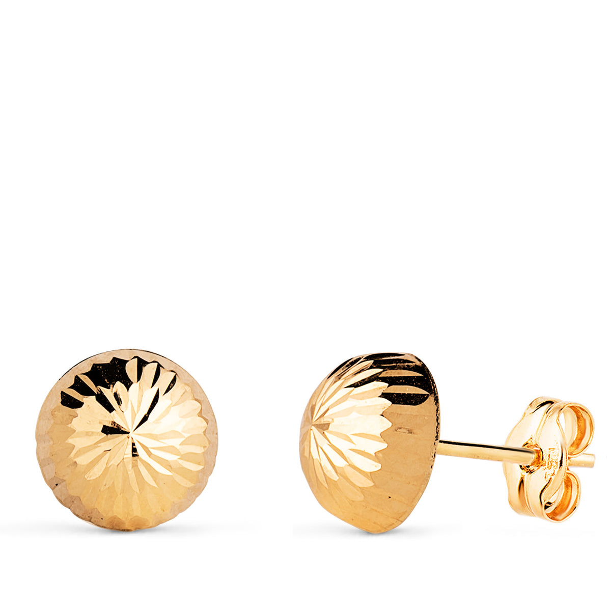Pendientes Media Bola Tallada Hueca. Ancho: 8 mm. de oro amarillo 18K