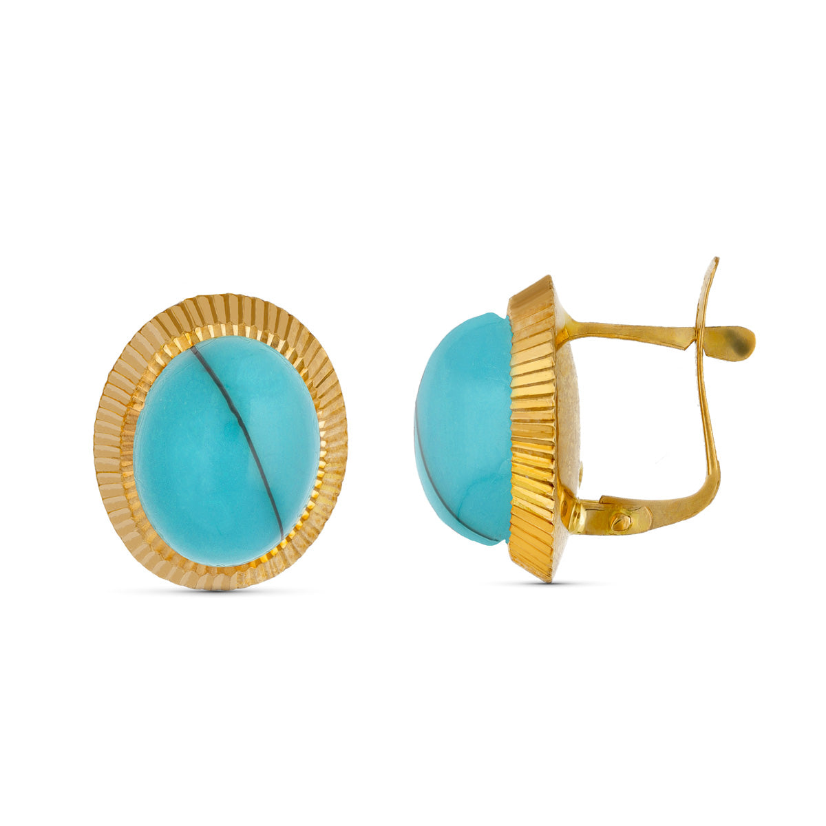 18K PENDIENTES ORO AMARILLO TURQUESA OVAL 10X8 MM