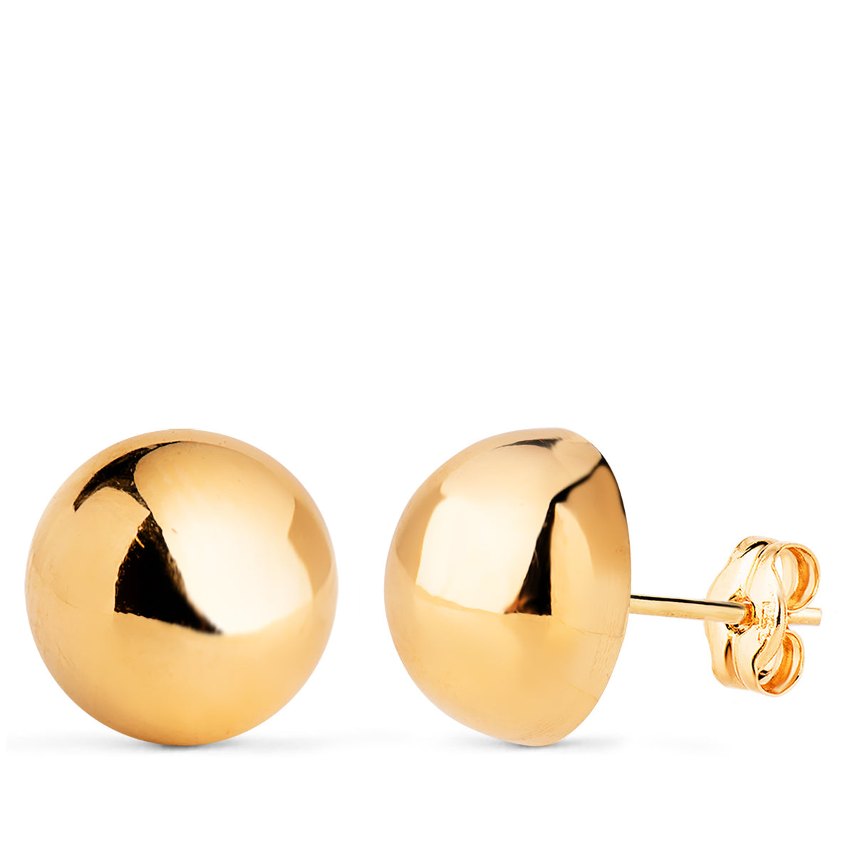 Pendientes Media Bola Lisa Hueca. Ancho: 12 mm. de oro amarillo 18K
