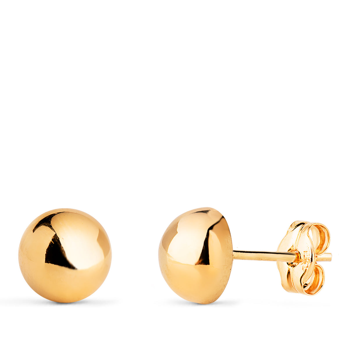 Pendientes Media Bola Lisa Hueca. Ancho: 7 mm. de oro amarillo 18K