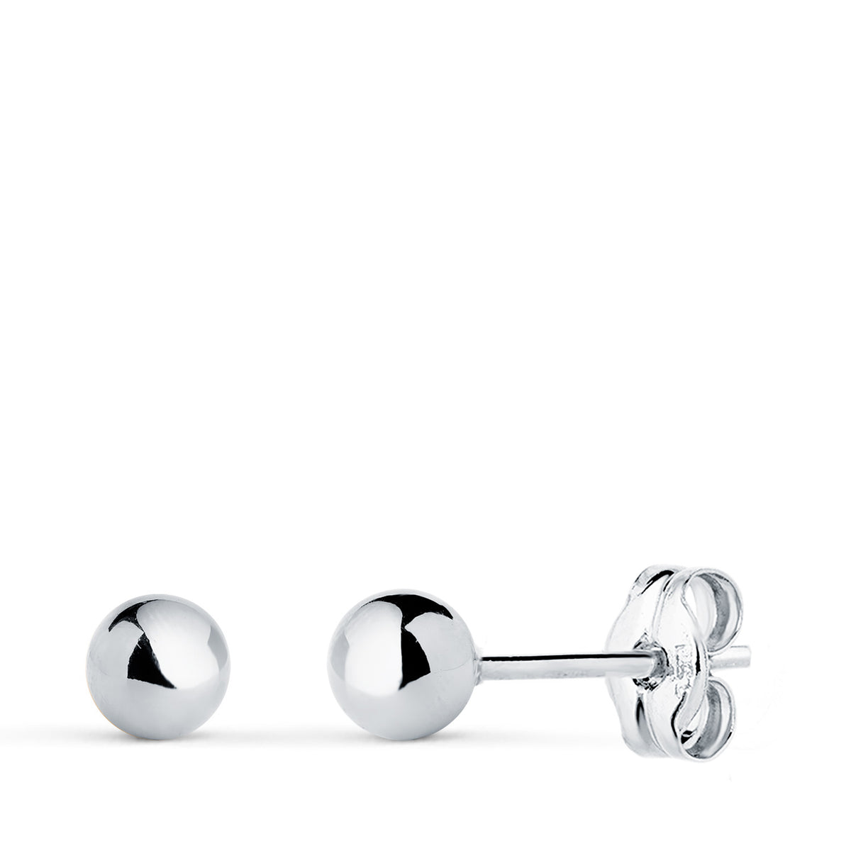 Pendientes Bola Lisa Brilla Hueca. Ancho: 4 mm. de oro blanco 18K
